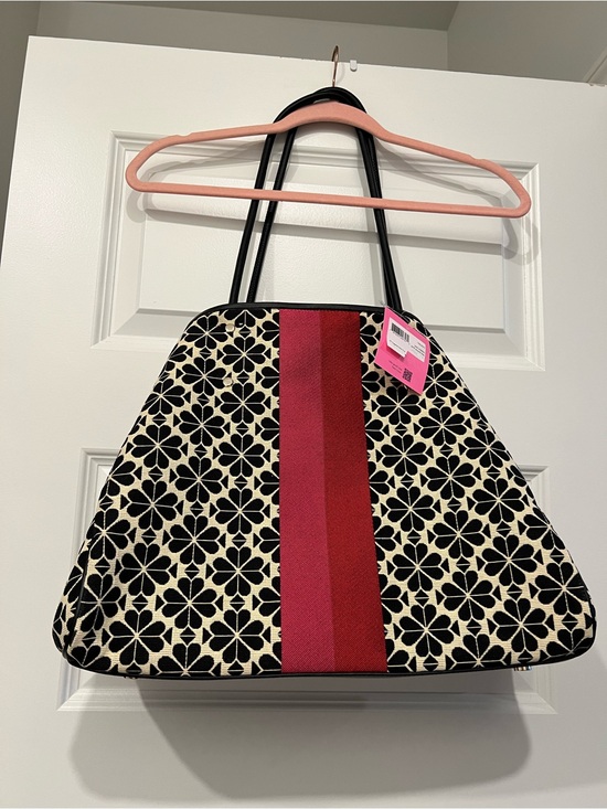 kate spade Handbags - kate spade (Rare) Black & Cream spade floral Tote with Red Center Stripe